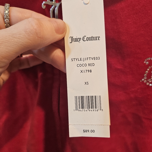 ✨️JUICY COUTURE RED VELOUR FULL ZIP HOODIE NEW SIZE XS✨️ - Picture 3 of 7